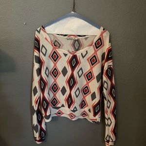 Chloe K patterned long sleeve cropped sweater